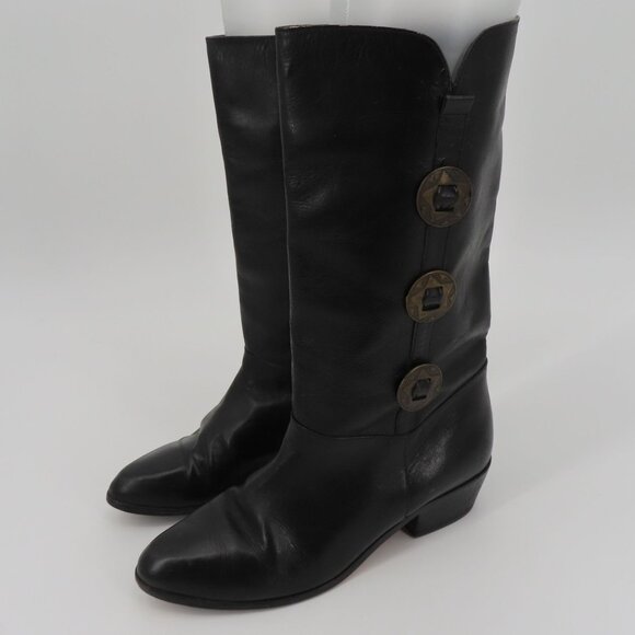 Womens 9 M Solid Black Leather 5 Point Star Concho Cowboy Western Boots Brazil - Picture 15 of 16